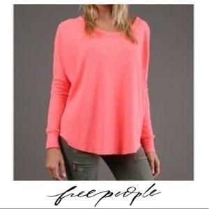 Free People Neon Pink Waffle Long Sleeve Top